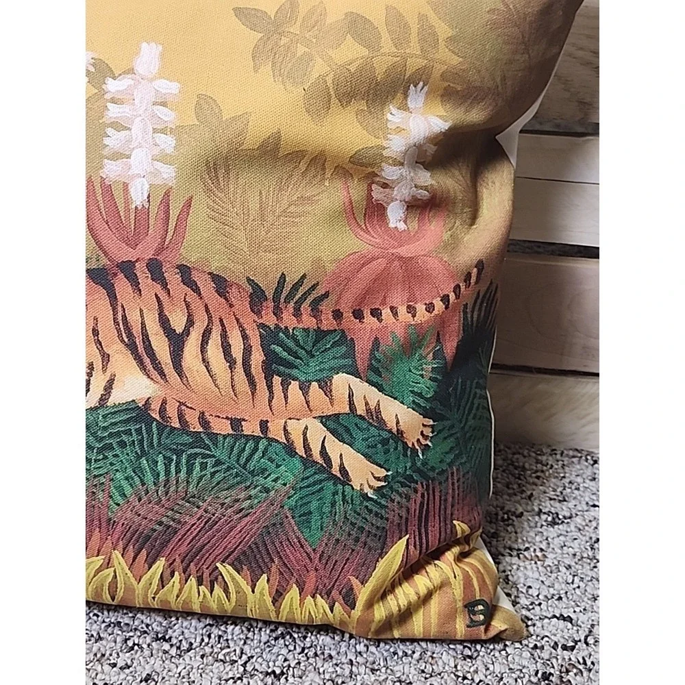 Vintage Hand Painted Tiger Pillow 19x16x4